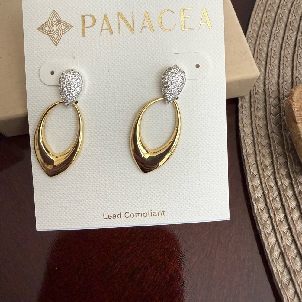 NWT Panacea TWO TONE MARQUISE EARRINGS - Picture 2 of 3